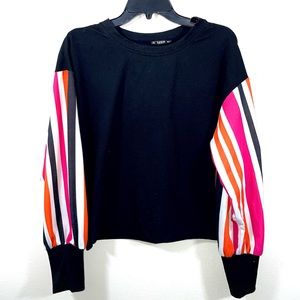 Shein Top Black Strip Sleeves Crop Top Size L